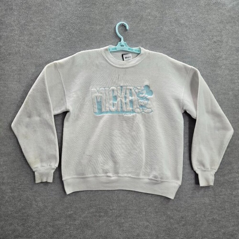 VINTAGE Mickey Mouse Women Sweatshirt‎ L White Mickey Mouse Embroidered READ